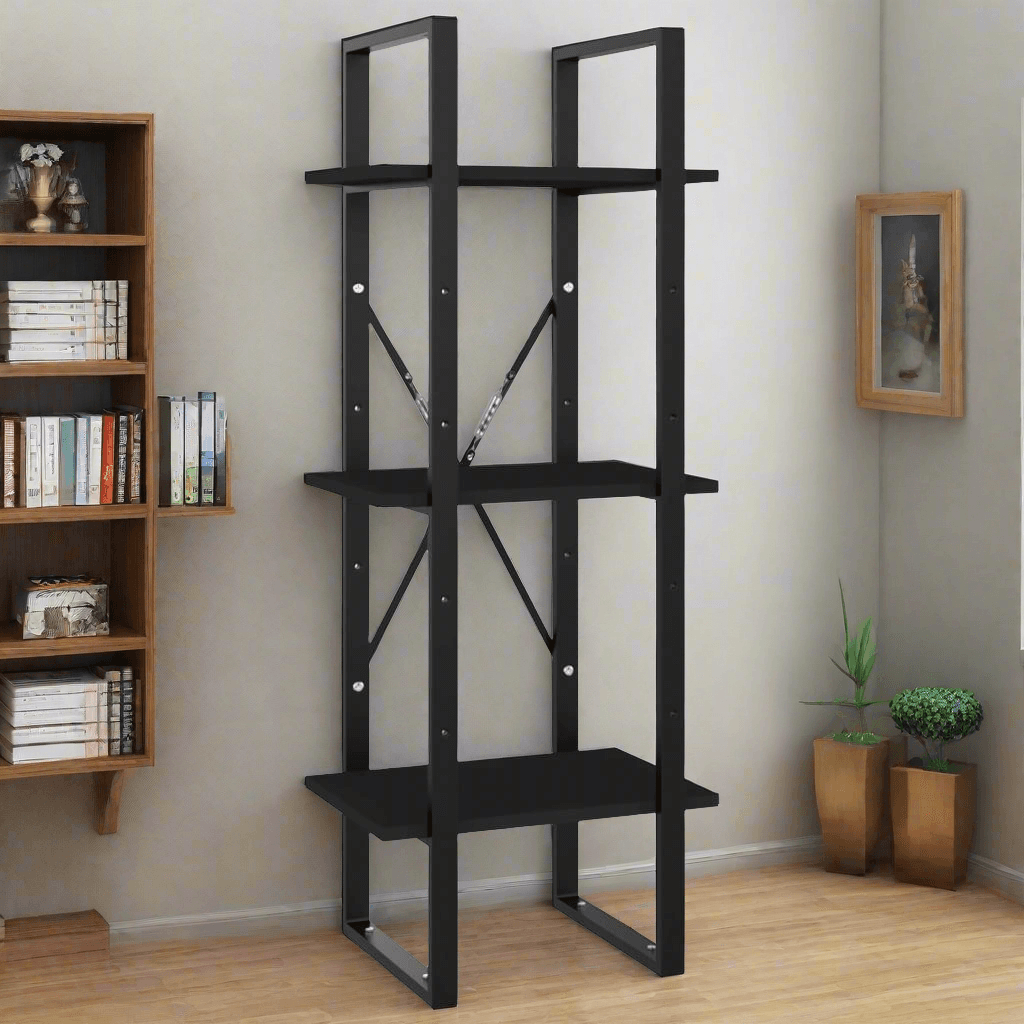 vidaXL 3-Tier Book Cabinet – Black Engineered Wood, 15.7"x11.8"x41.3" - PRHOMZ