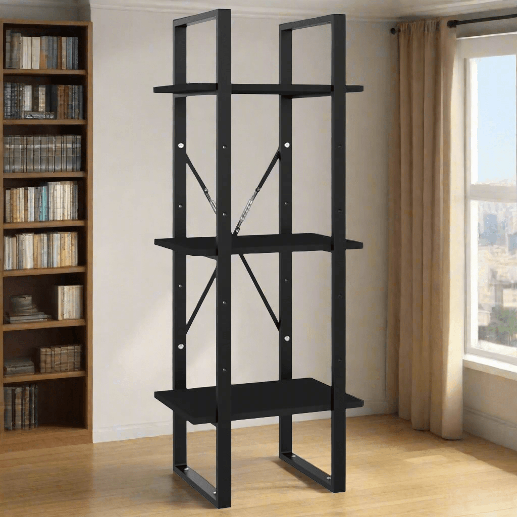 vidaXL 3-Tier Book Cabinet – Black Engineered Wood, 15.7"x11.8"x41.3" - PRHOMZ