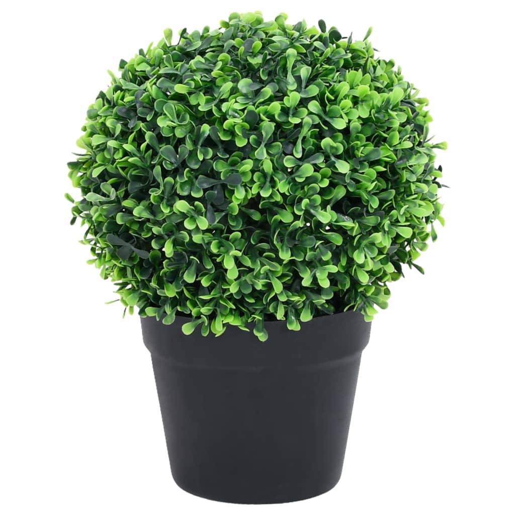 vidaXL Artificial Plant 2 Pcs Fake Plant Ball Shaped Fake Boxwood with Pots - PRHOMZ