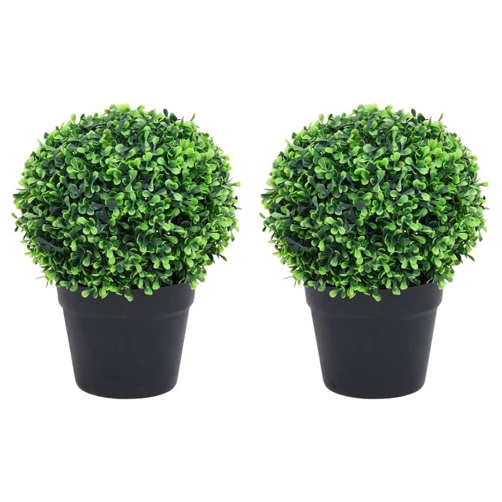 vidaXL Artificial Plant 2 Pcs Fake Plant Ball Shaped Fake Boxwood with Pots - PRHOMZ
