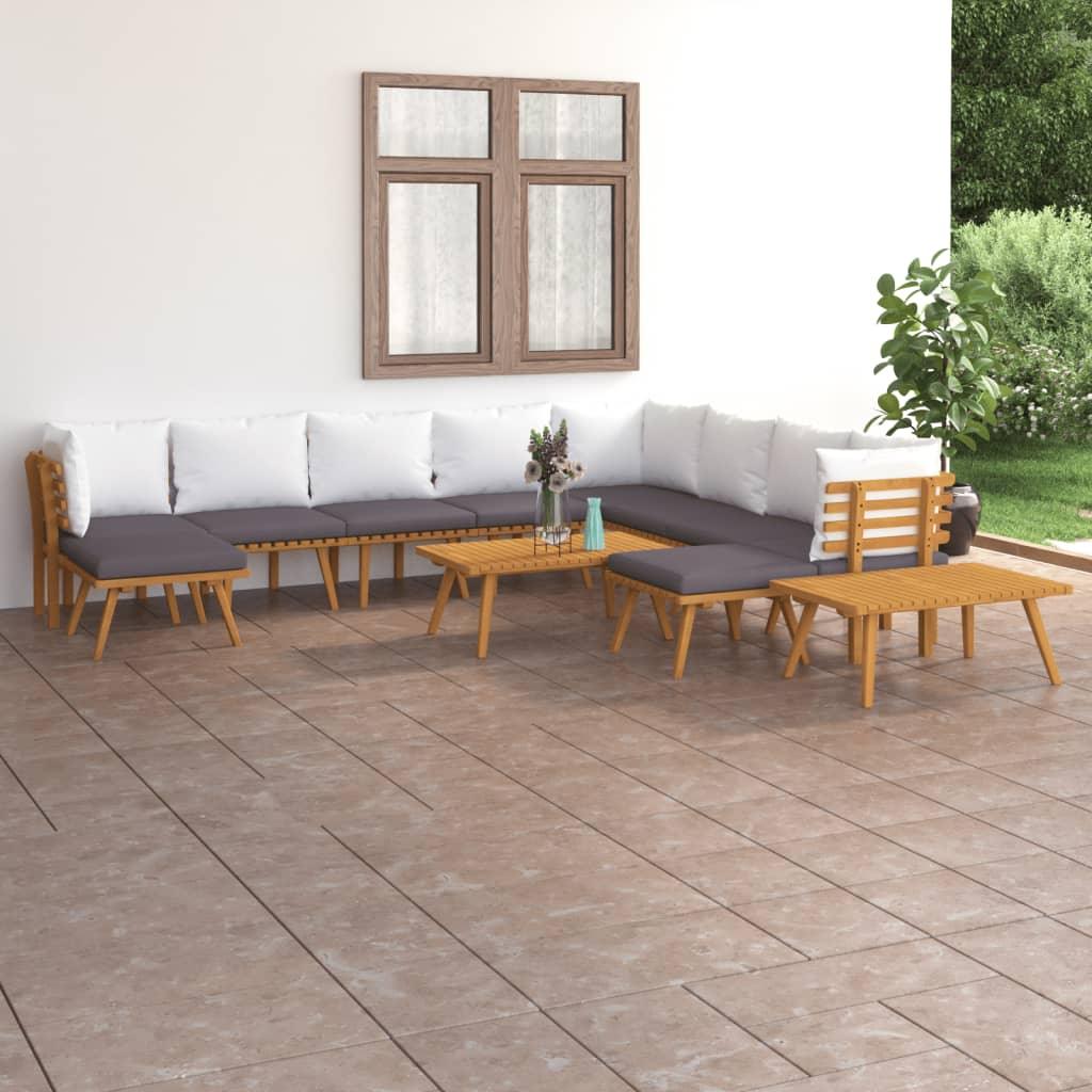 vidaXL 12 Piece Patio Lounge Set with Cushions Solid Acacia Wood - PRHOMZ