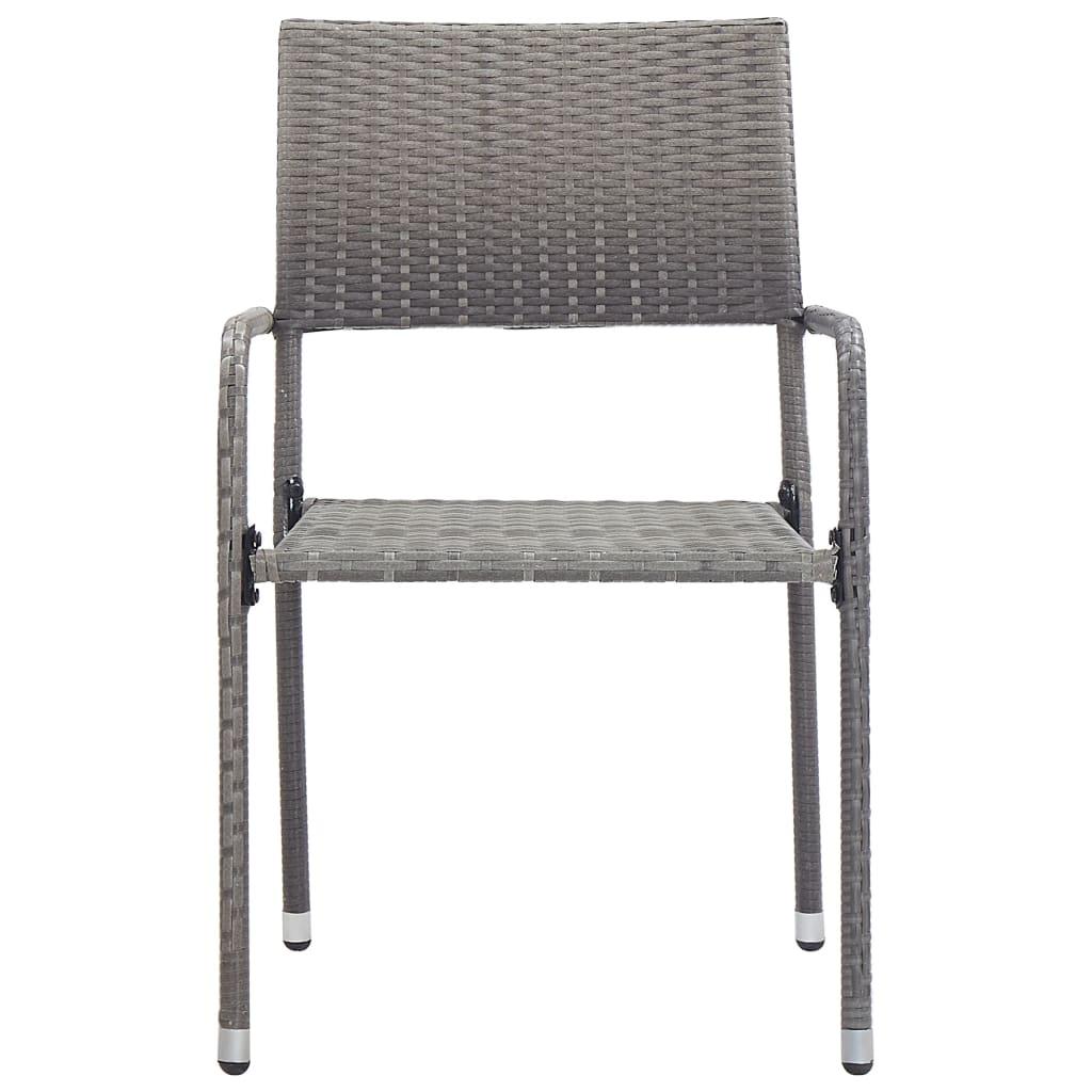 vidaXL Patio Dining Chairs 4 pcs Stackable Gray Poly Rattan - PRHOMZ