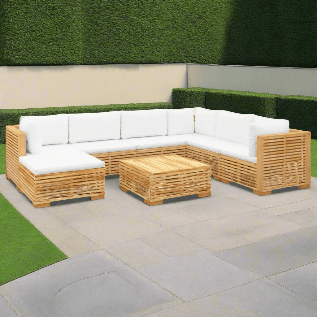 8 Piece Patio Lounge Set with Cushions Solid Wood Teak - PRHOMZ