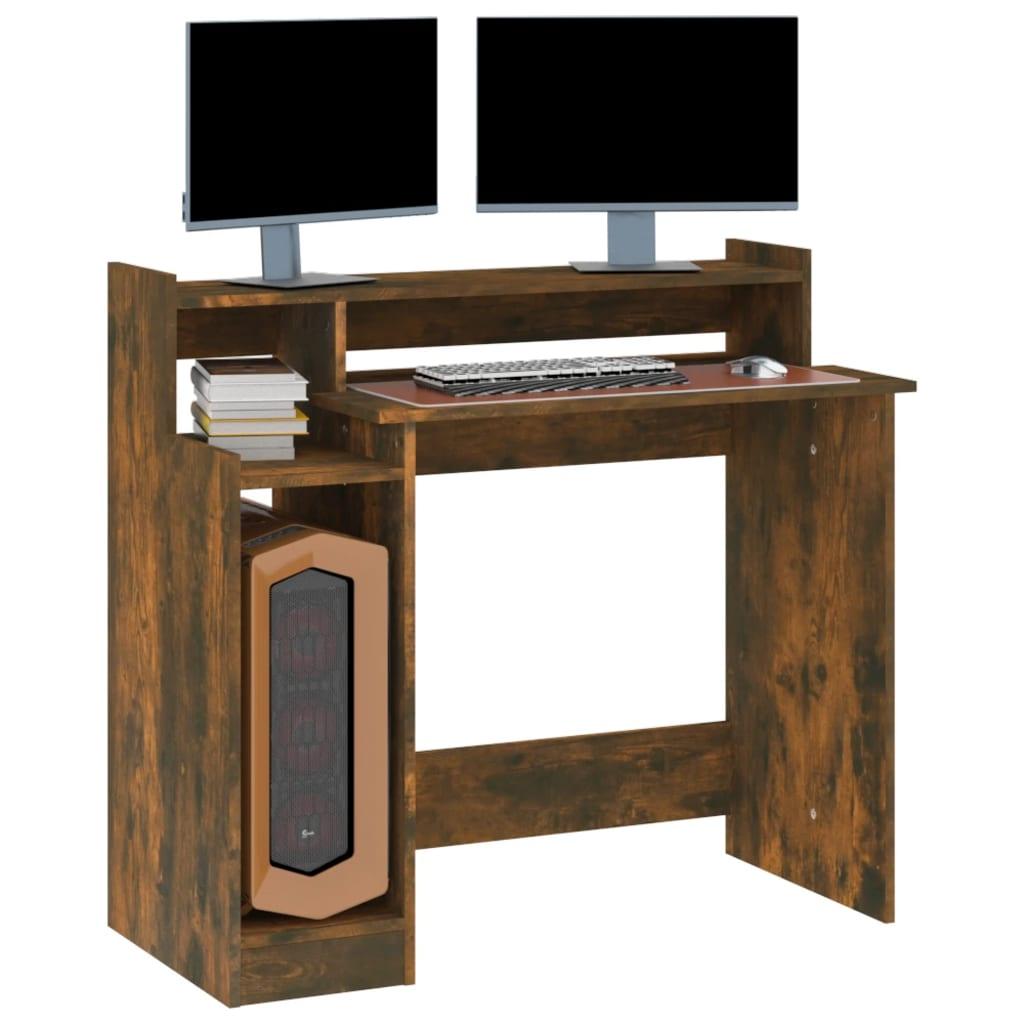 vidaXL Desk Home Office Table Computer Desk with LED Lights Engineered Wood - PRHOMZ