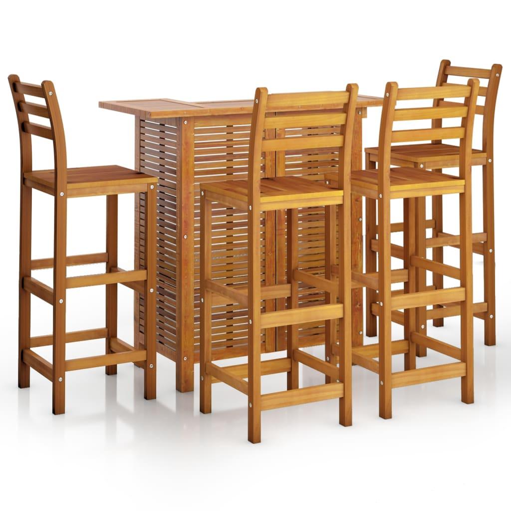 vidaXL 5 Piece Patio Bar Set Solid Wood Acacia - PRHOMZ