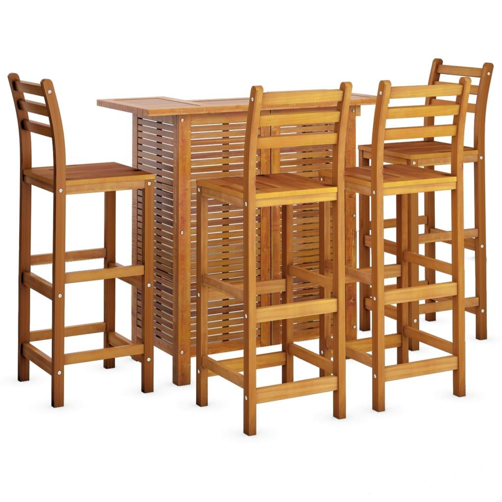 vidaXL 5 Piece Patio Bar Set Solid Wood Acacia - PRHOMZ