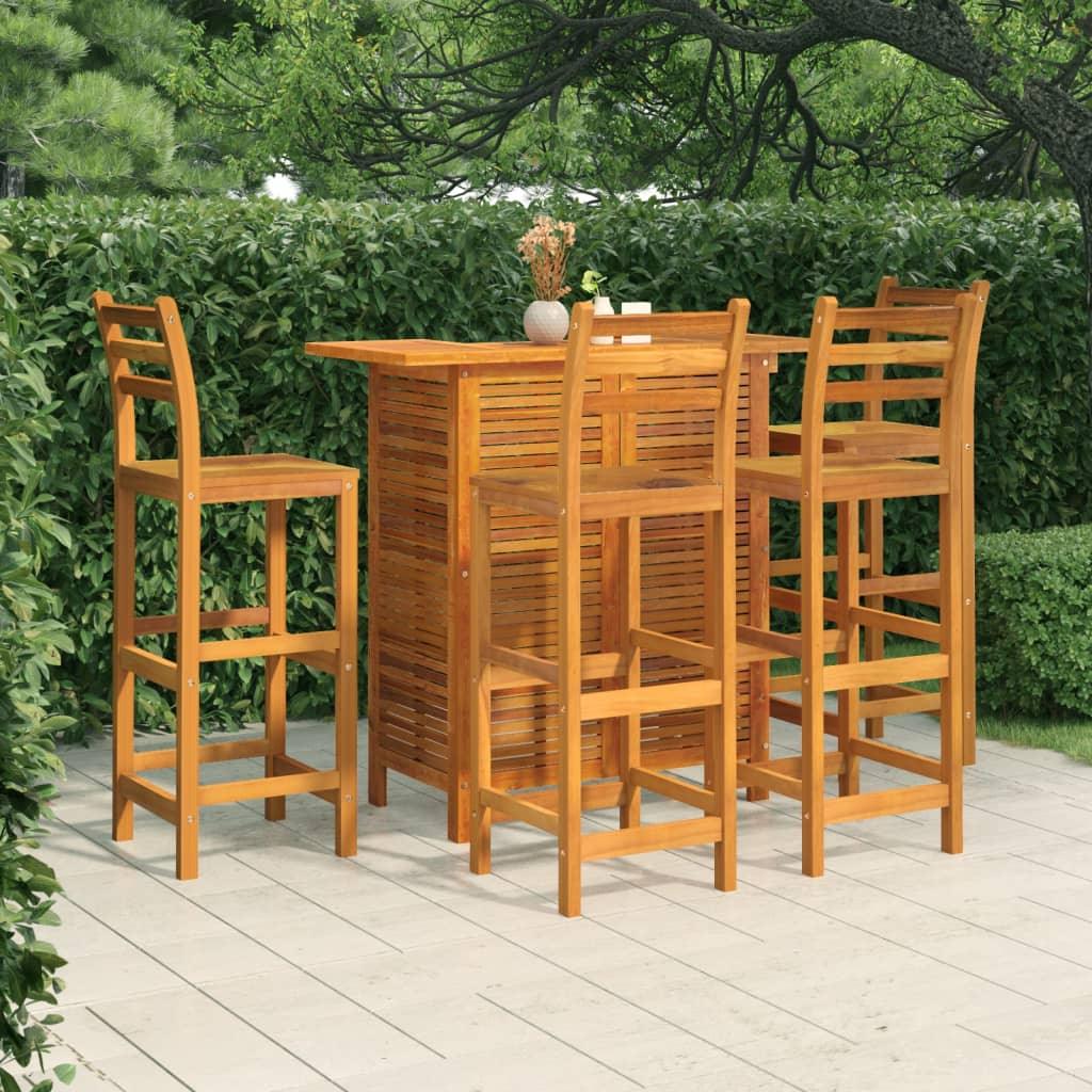 vidaXL 5 Piece Patio Bar Set Solid Wood Acacia - PRHOMZ