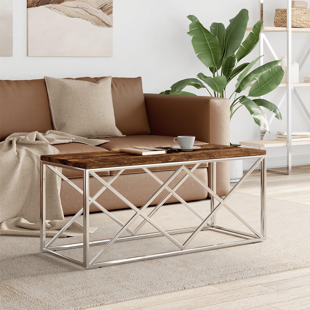 vidaXL Coffee Table Stainless Steel and Solid Wood Reclaimed - PRHOMZ