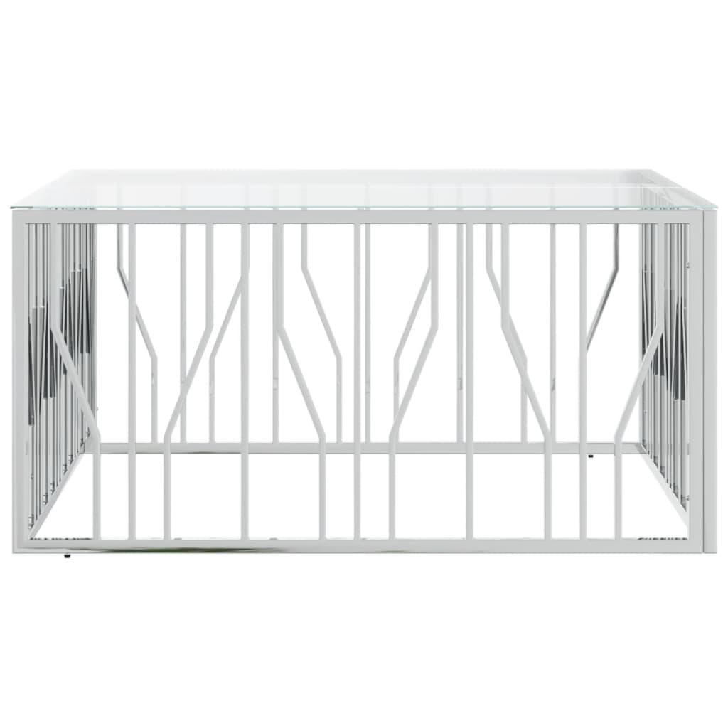 vidaXL Coffee Table 39.4"x39.4"x19.7" Stainless Steel and Glass - PRHOMZ