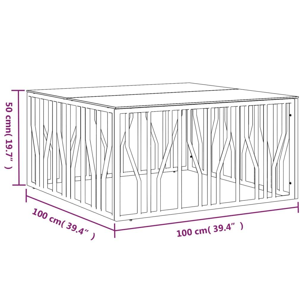 vidaXL Coffee Table 39.4"x39.4"x19.7" Stainless Steel and Glass - PRHOMZ