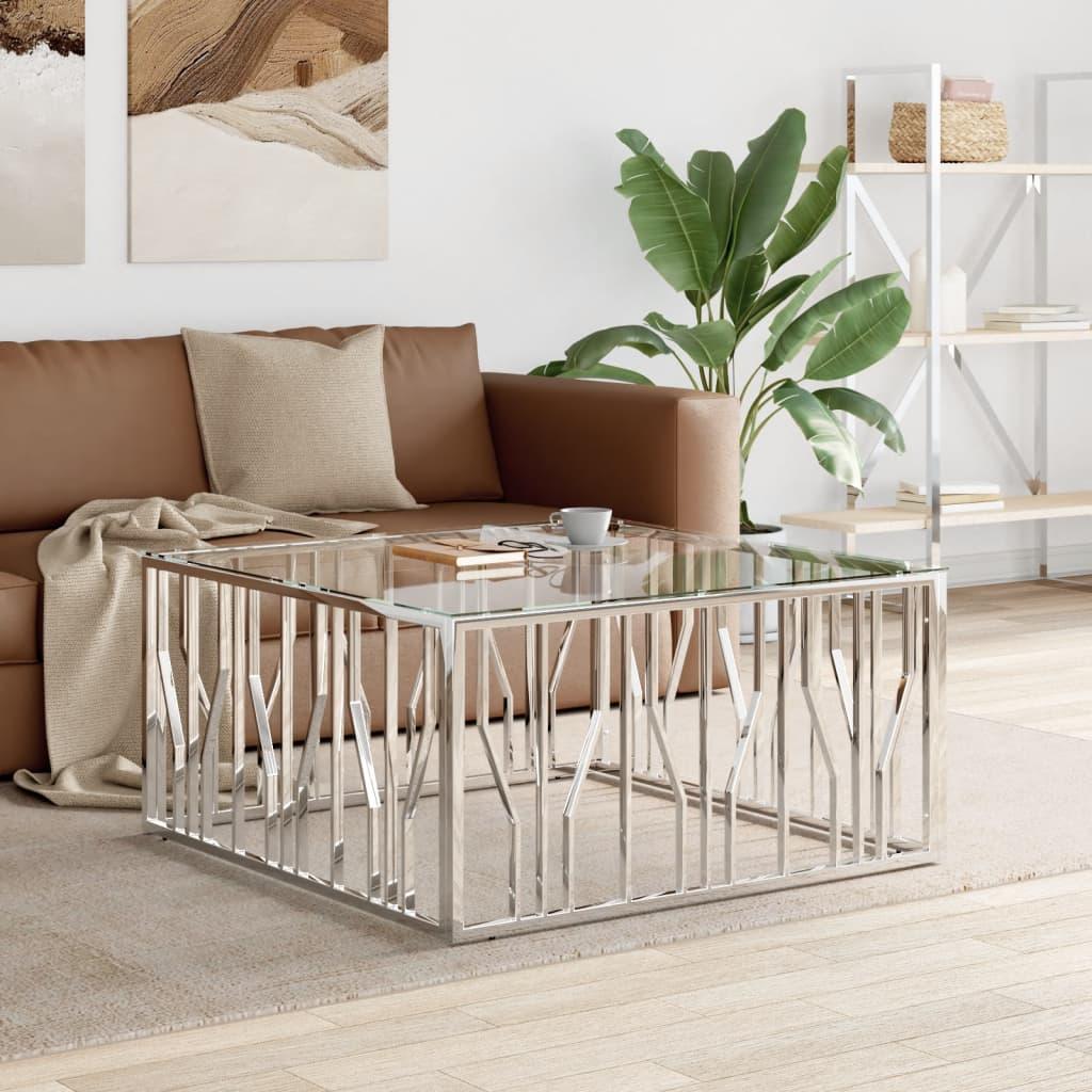 vidaXL Coffee Table 39.4"x39.4"x19.7" Stainless Steel and Glass - PRHOMZ