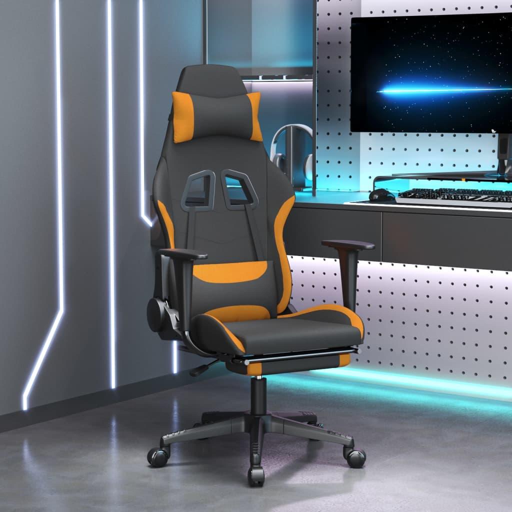 vidaXL Gaming Chair with Footrest Black and Orange Fabric - PRHOMZ