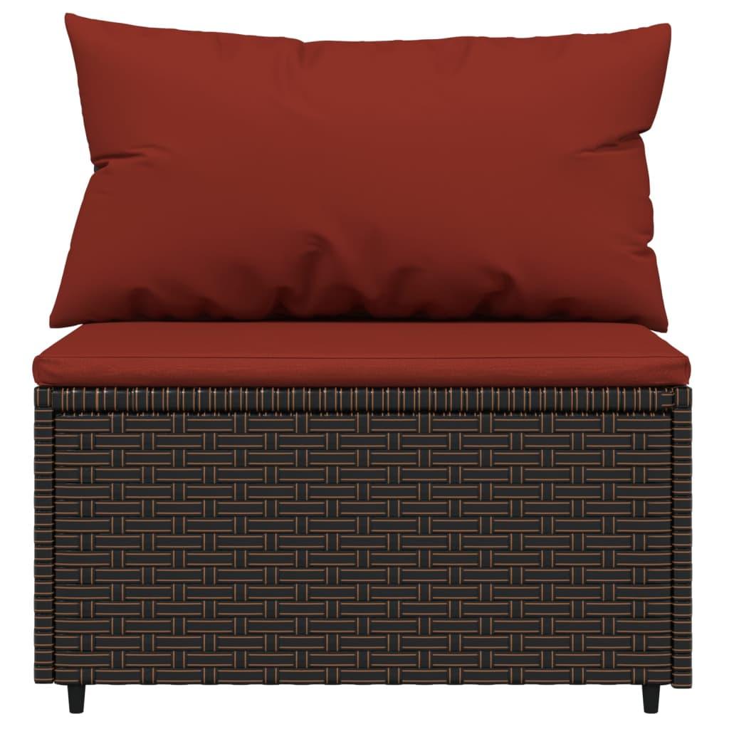 vidaXL Patio Middle Sofa with Cushions Brown Poly Rattan - PRHOMZ