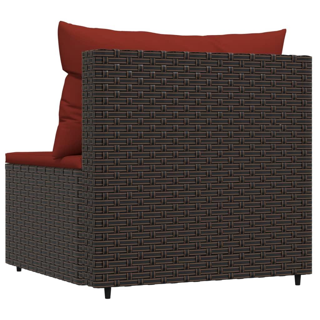 vidaXL Patio Middle Sofa with Cushions Brown Poly Rattan - PRHOMZ