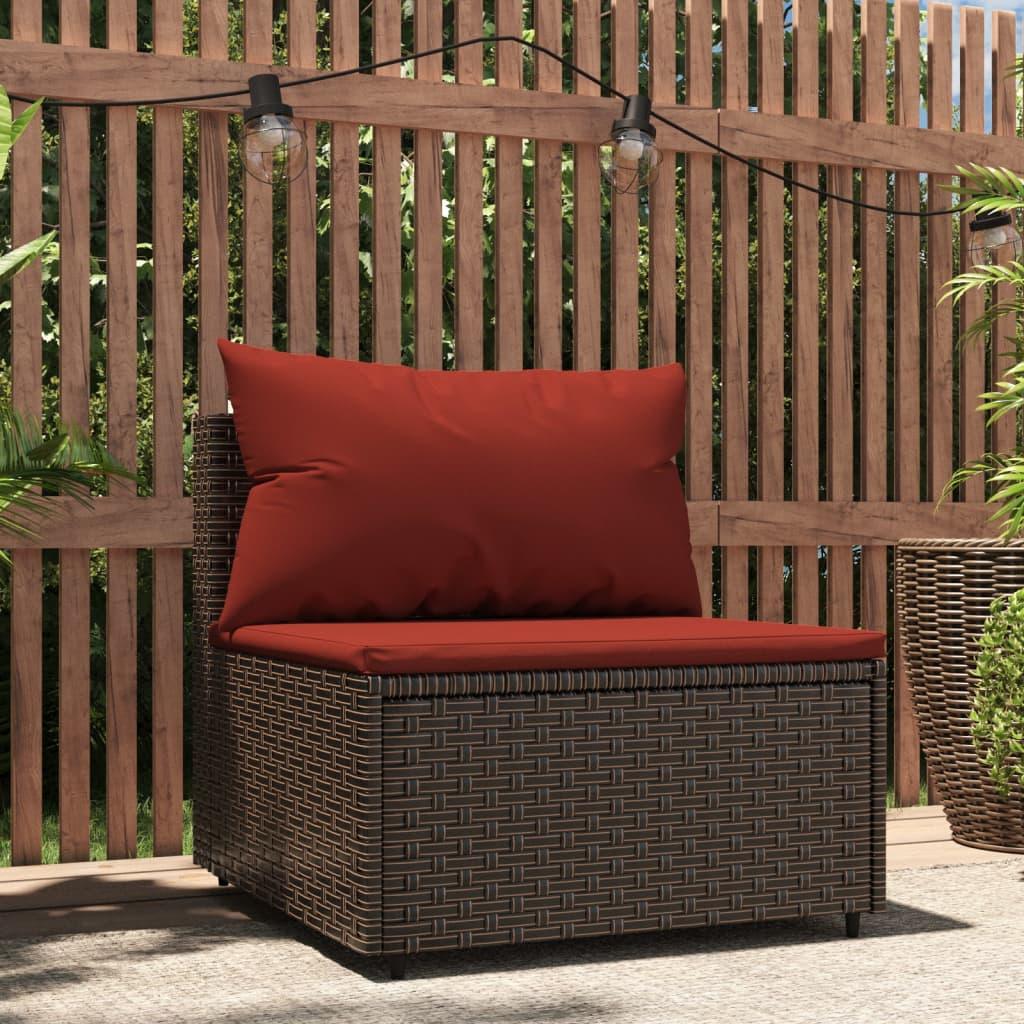 vidaXL Patio Middle Sofa with Cushions Brown Poly Rattan - PRHOMZ