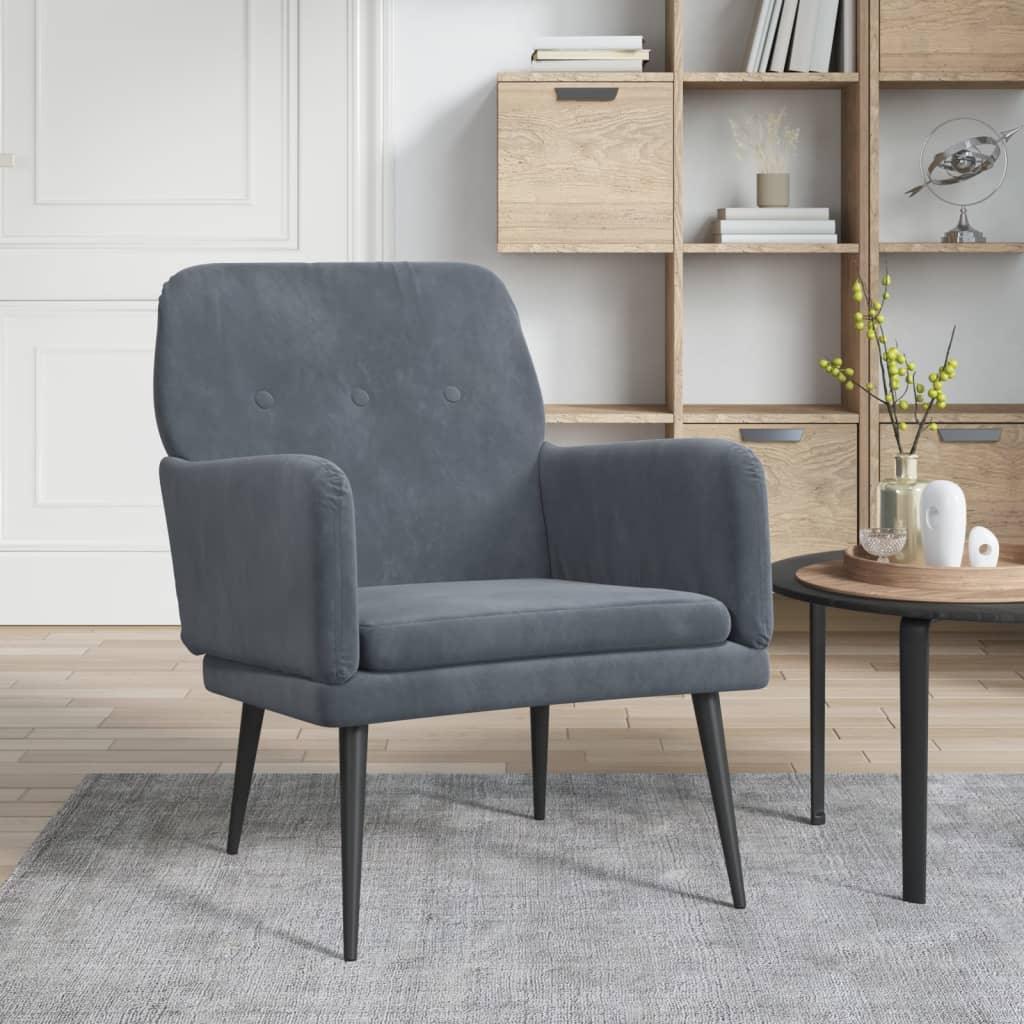 vidaXL Armchair Dark Gray 24.4"x31.1"x31.1" Velvet - PRHOMZ