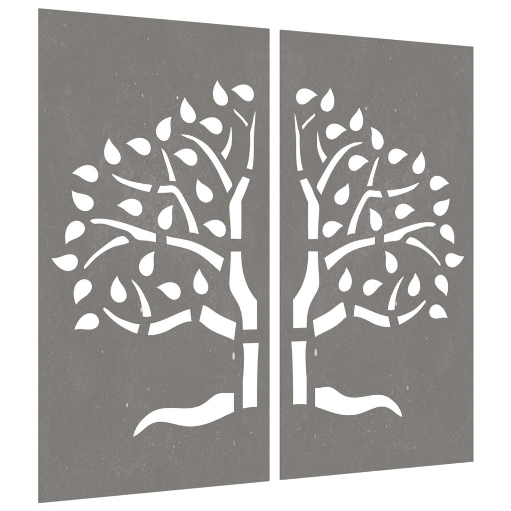 vidaXL Patio Wall Decorations 2 pcs 41.3"x21.7" Corten Steel Tree Design - PRHOMZ