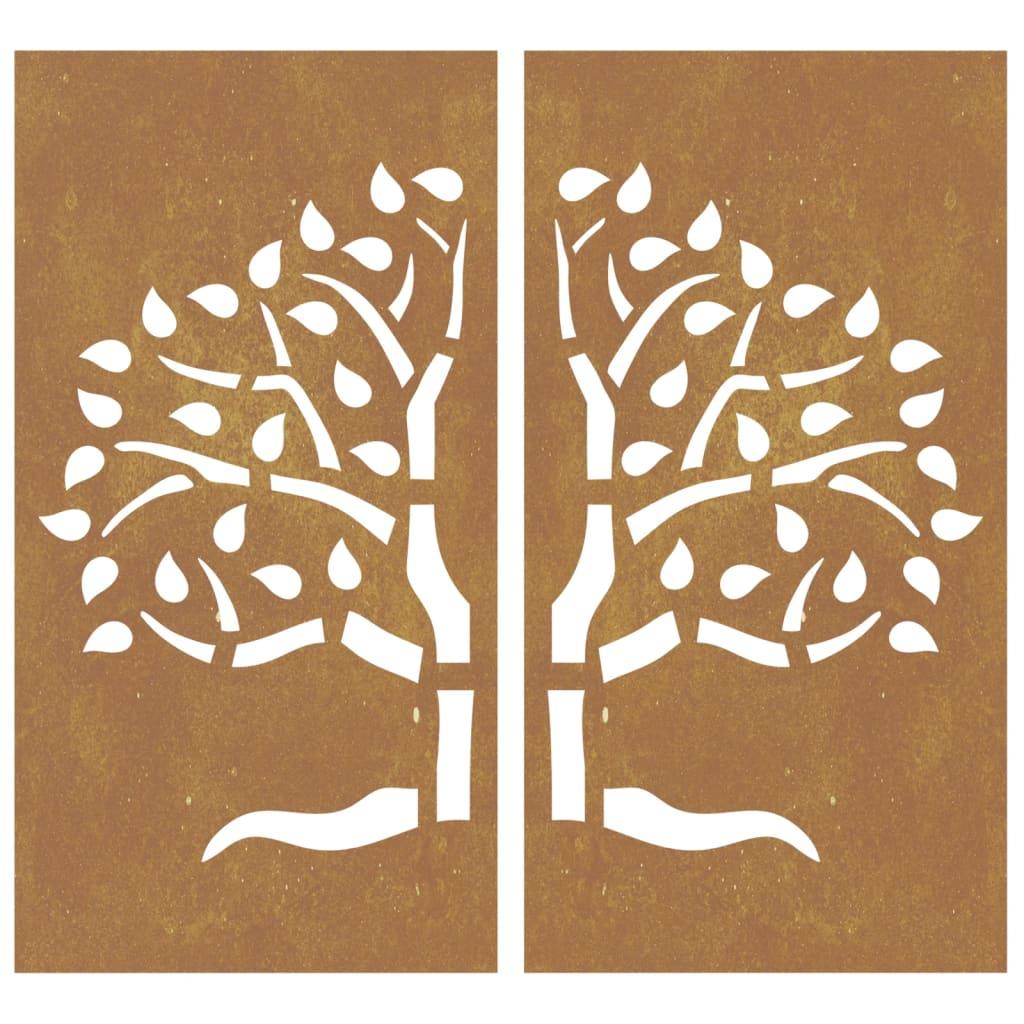 vidaXL Patio Wall Decorations 2 pcs 41.3"x21.7" Corten Steel Tree Design - PRHOMZ
