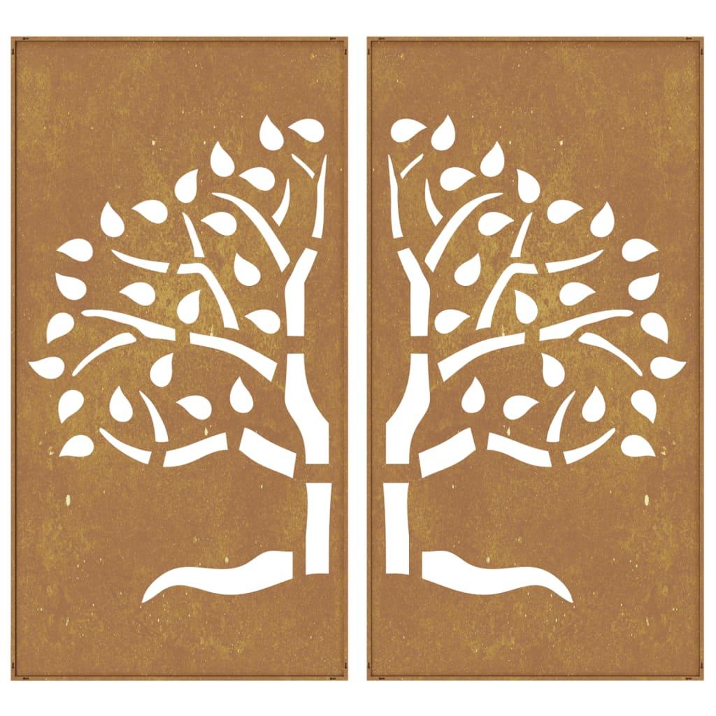 vidaXL Patio Wall Decorations 2 pcs 41.3"x21.7" Corten Steel Tree Design - PRHOMZ