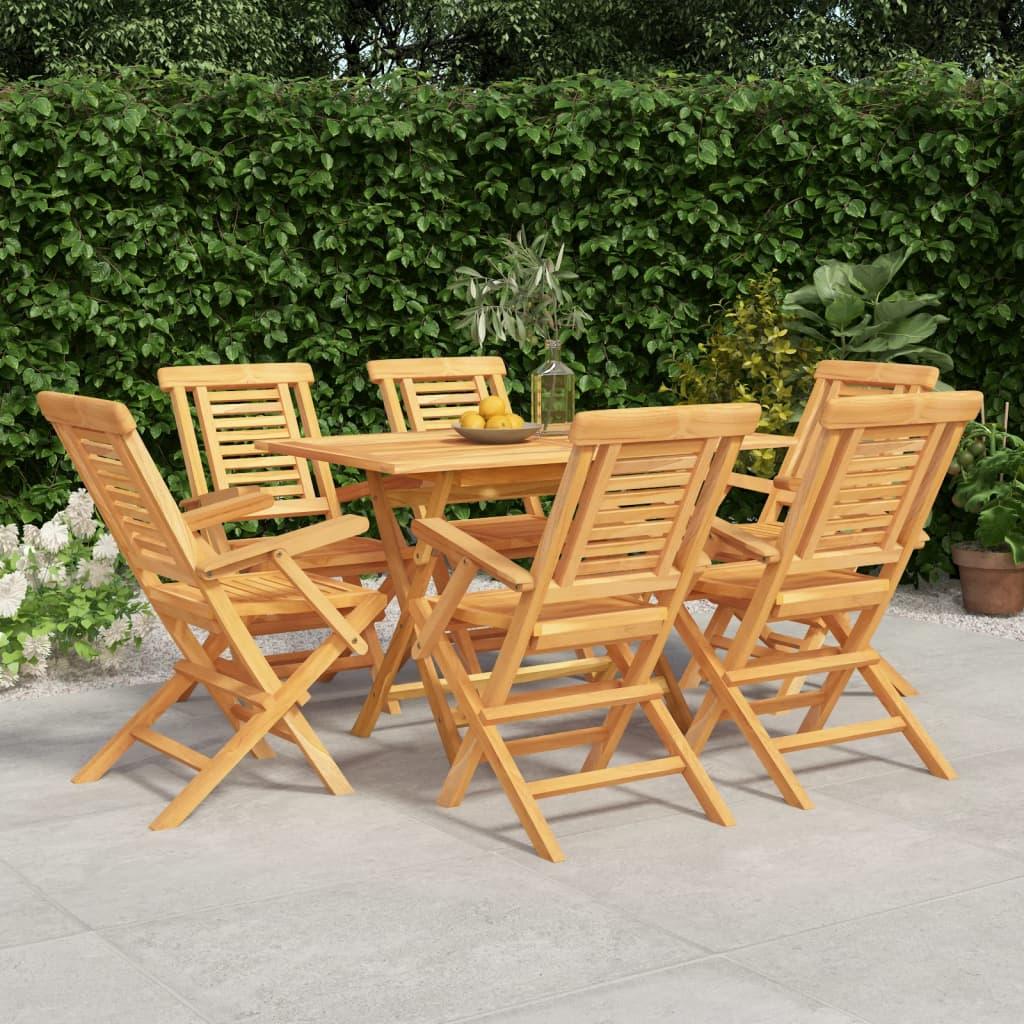 vidaXL 7 Piece Patio Dining Set Solid Wood Teak - PRHOMZ