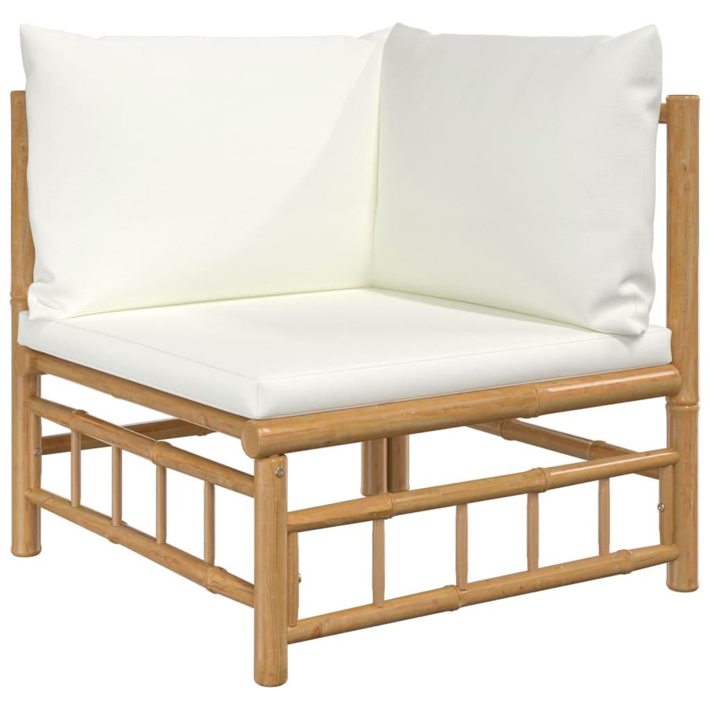 vidaXL 3 Piece Patio Lounge Set with Cream White Cushions Bamboo - PRHOMZ