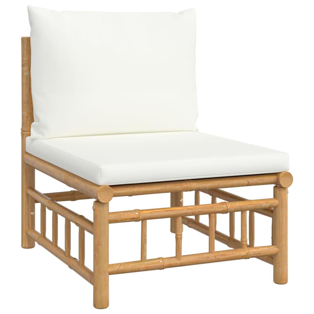 vidaXL 3 Piece Patio Lounge Set with Cream White Cushions Bamboo - PRHOMZ