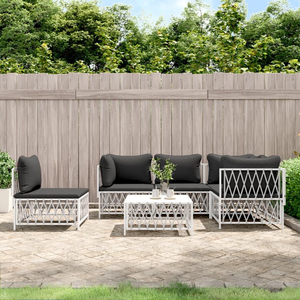 vidaXL 6 Piece Patio Lounge Set with Cushions White Steel - PRHOMZ