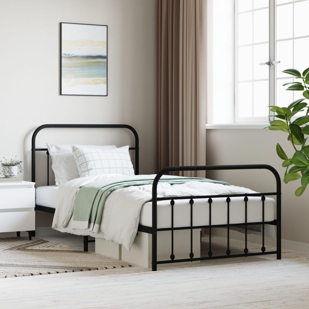 vidaXL Metal Bed Frame with Headboard and Footboard Black 39.4"x78.7" - PRHOMZ