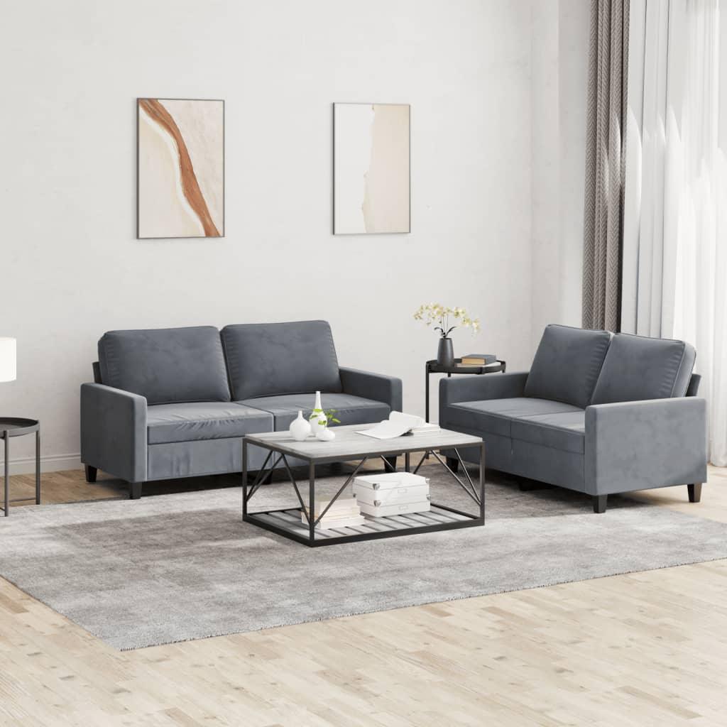 vidaXL 2 Piece Sofa Set with Cushions Dark Gray Velvet - PRHOMZ