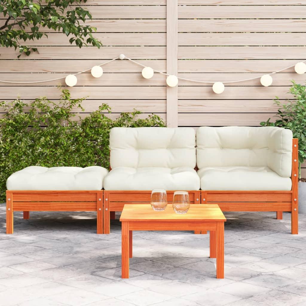 vidaXL Patio Sofa with Cushions and Footstool 2-Seater - PRHOMZ