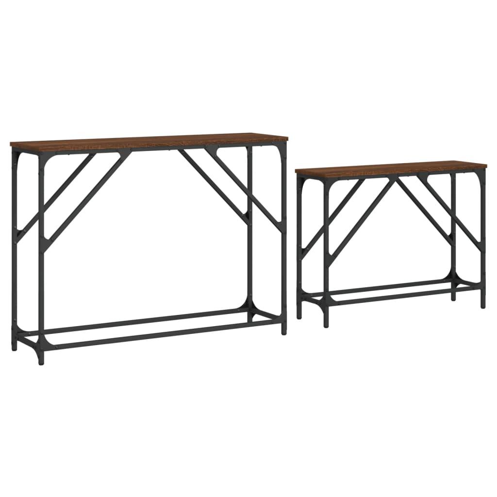 vidaXL Nesting Console Tables 2 pcs Brown Oak Engineered Wood - PRHOMZ
