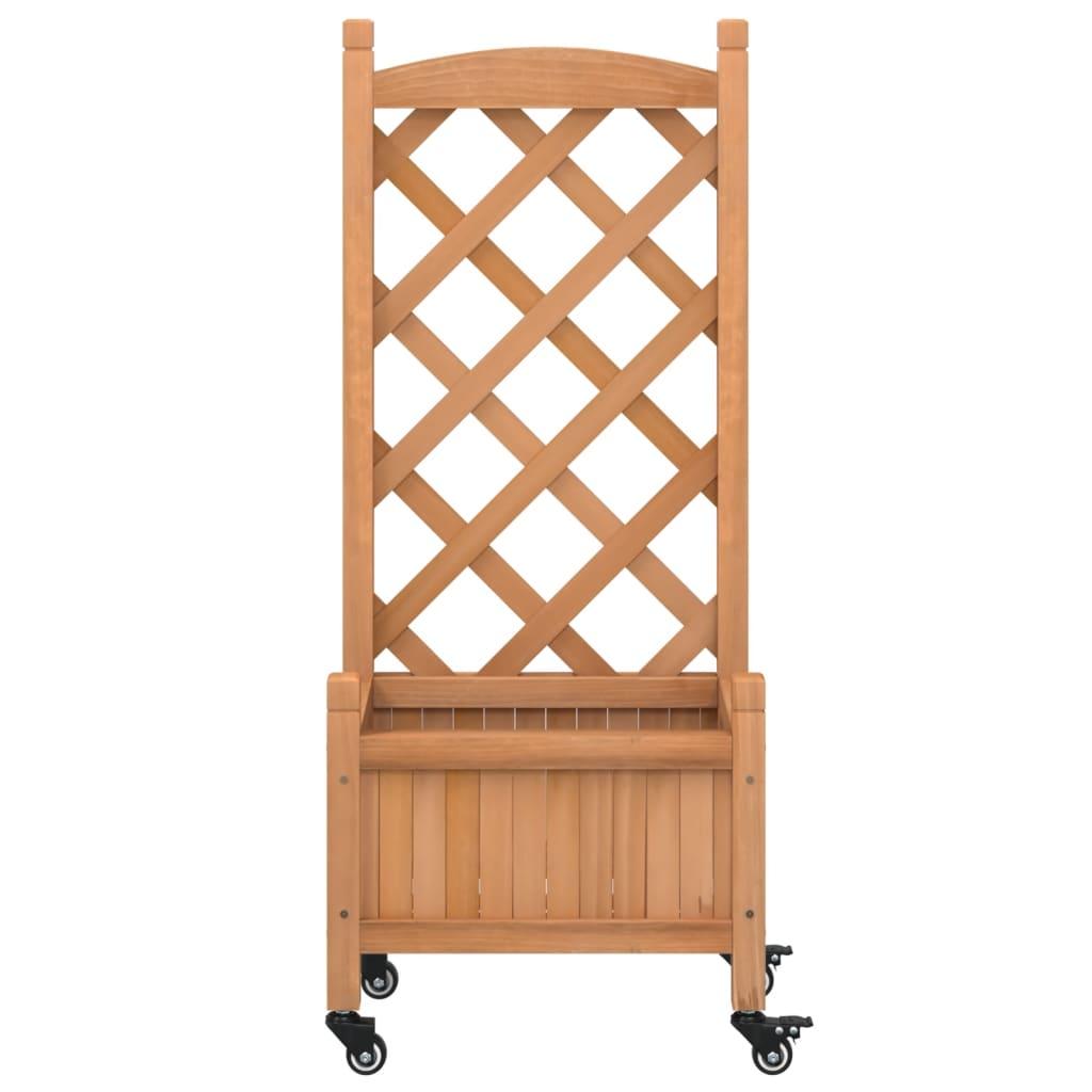 vidaXL Planter with Trellis and Wheels Brown Solid Wood Fir - PRHOMZ