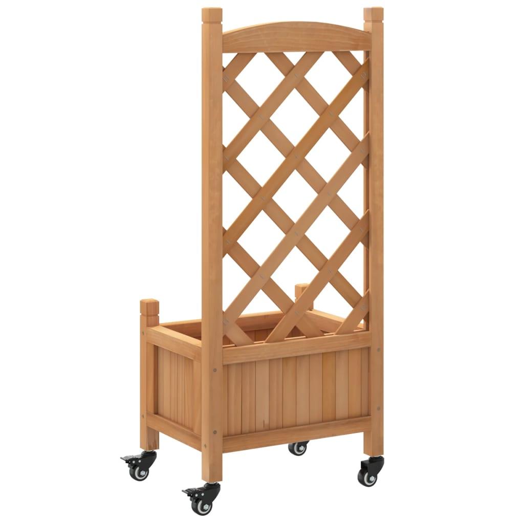 vidaXL Planter with Trellis and Wheels Brown Solid Wood Fir - PRHOMZ