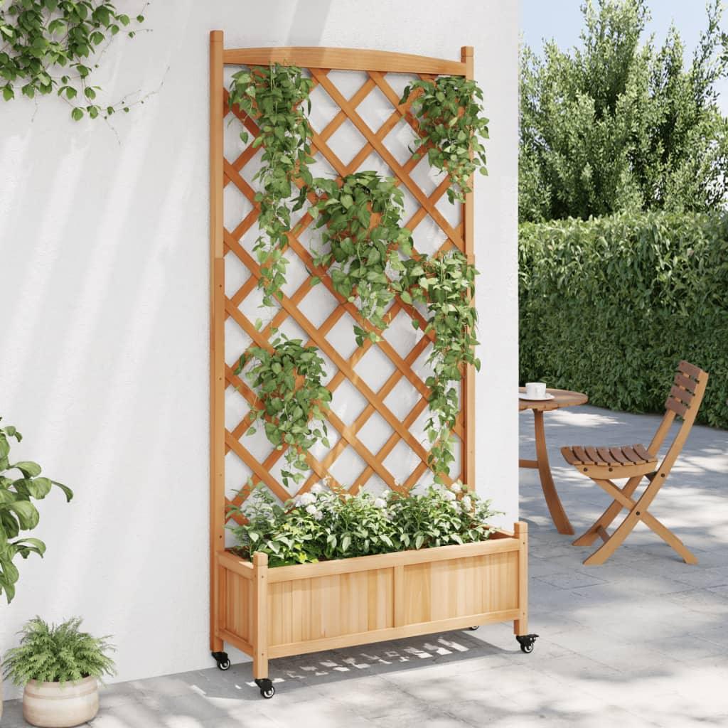 Planter with Trellis and Wheels Brown Solid Wood Fir - PRHOMZ