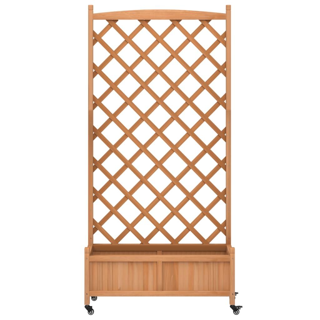 Planter with Trellis and Wheels Brown Solid Wood Fir - PRHOMZ