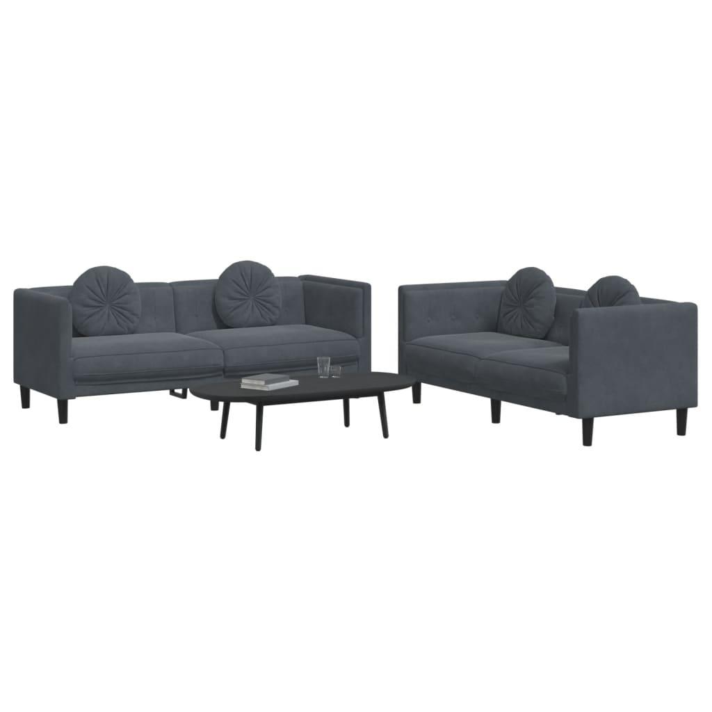 vidaXL 2 Piece Sofa Set with Pillows Dark Gray Velvet - PRHOMZ