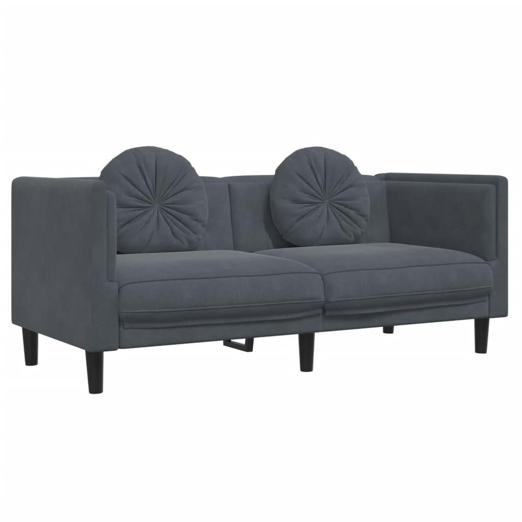 vidaXL 2 Piece Sofa Set with Pillows Dark Gray Velvet - PRHOMZ
