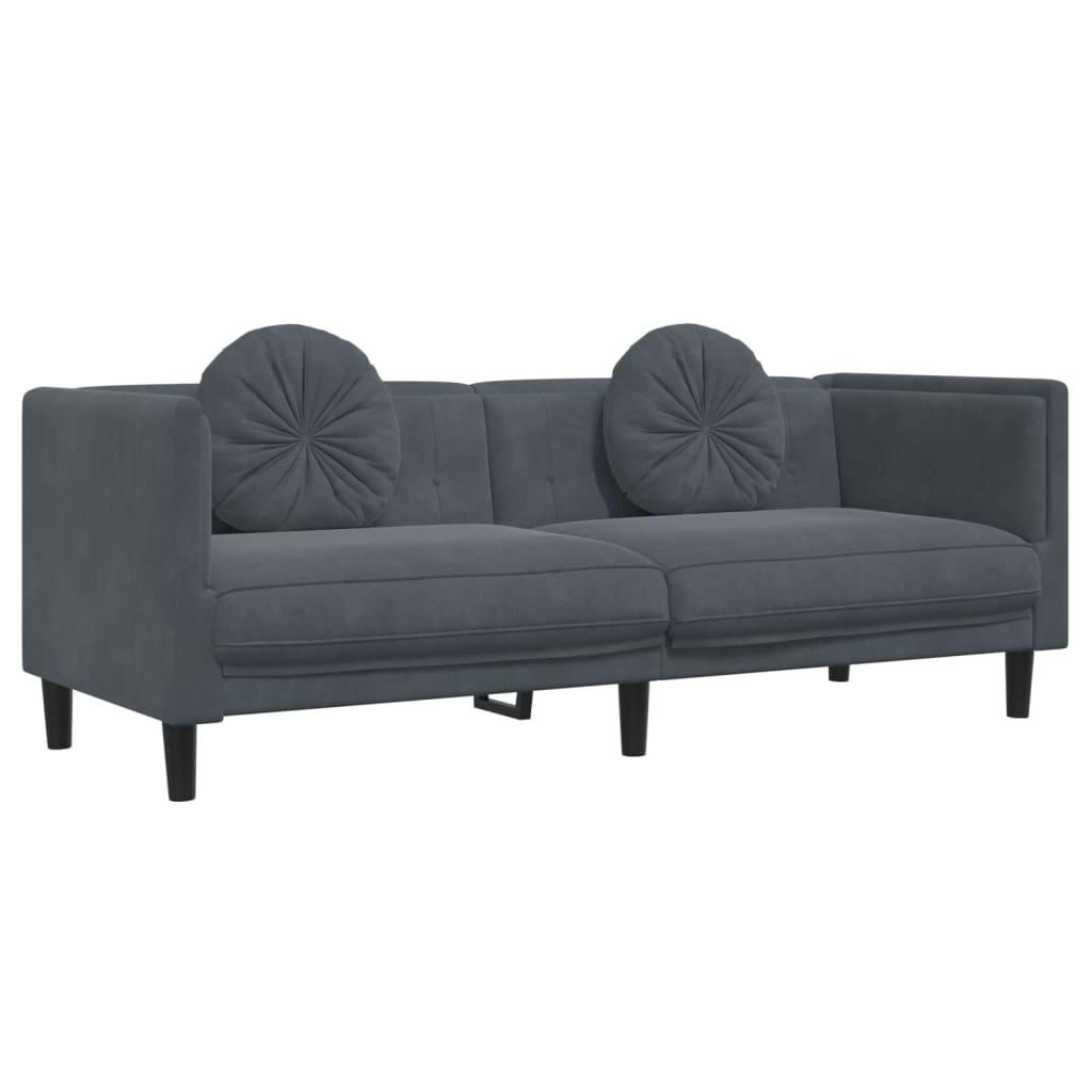vidaXL 2 Piece Sofa Set with Pillows Dark Gray Velvet - PRHOMZ