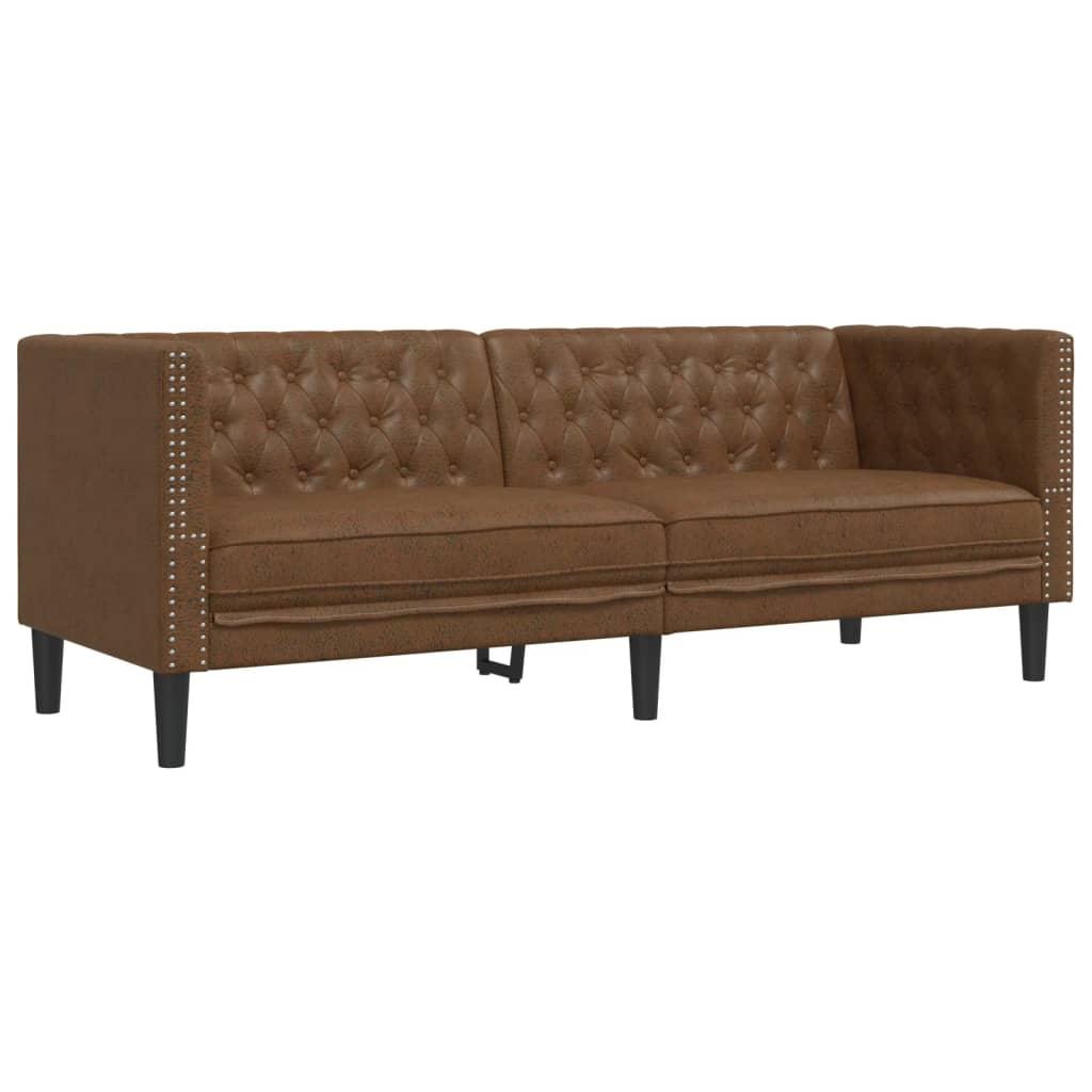 vidaXL 2 Piece Chesterfield Sofa Set Brown Faux Suede Leather - PRHOMZ