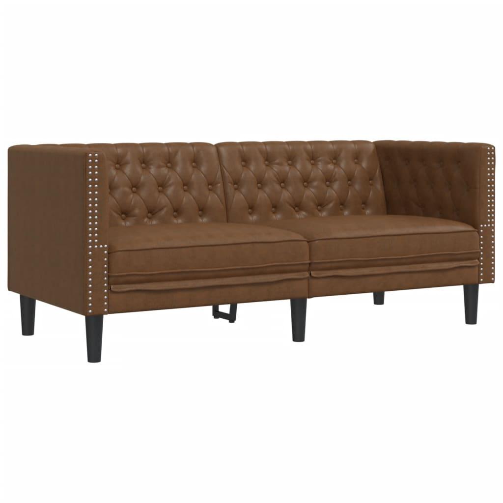 vidaXL 2 Piece Chesterfield Sofa Set Brown Faux Suede Leather - PRHOMZ