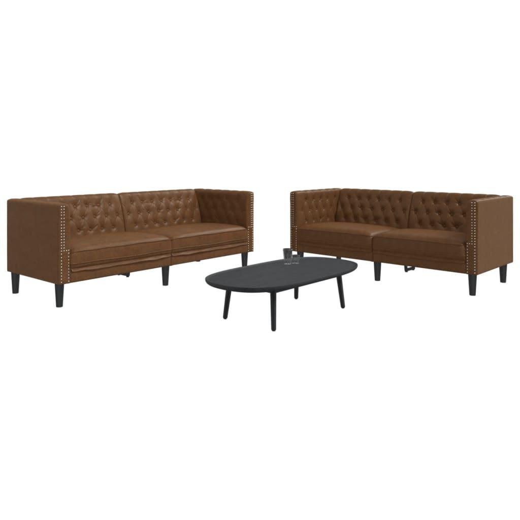vidaXL 2 Piece Chesterfield Sofa Set Brown Faux Suede Leather - PRHOMZ