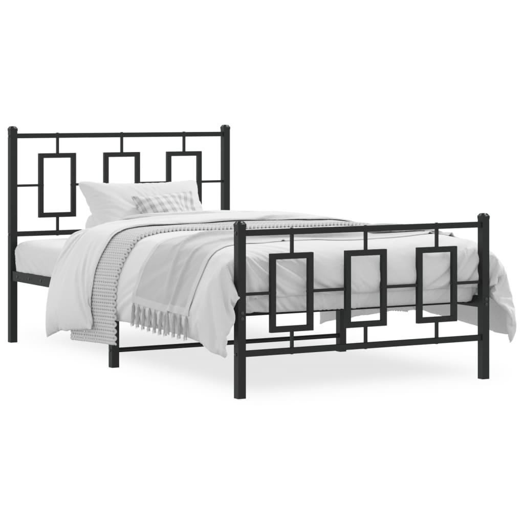 vidaXL Metal Bed Frame with Headboard and Footboard Black 39.4"x78.7" - PRHOMZ