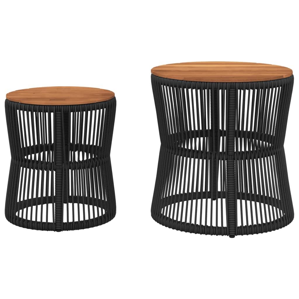 vidaXL Patio Side Tables 2 pcs with Wooden Top Black Poly Rattan - PRHOMZ