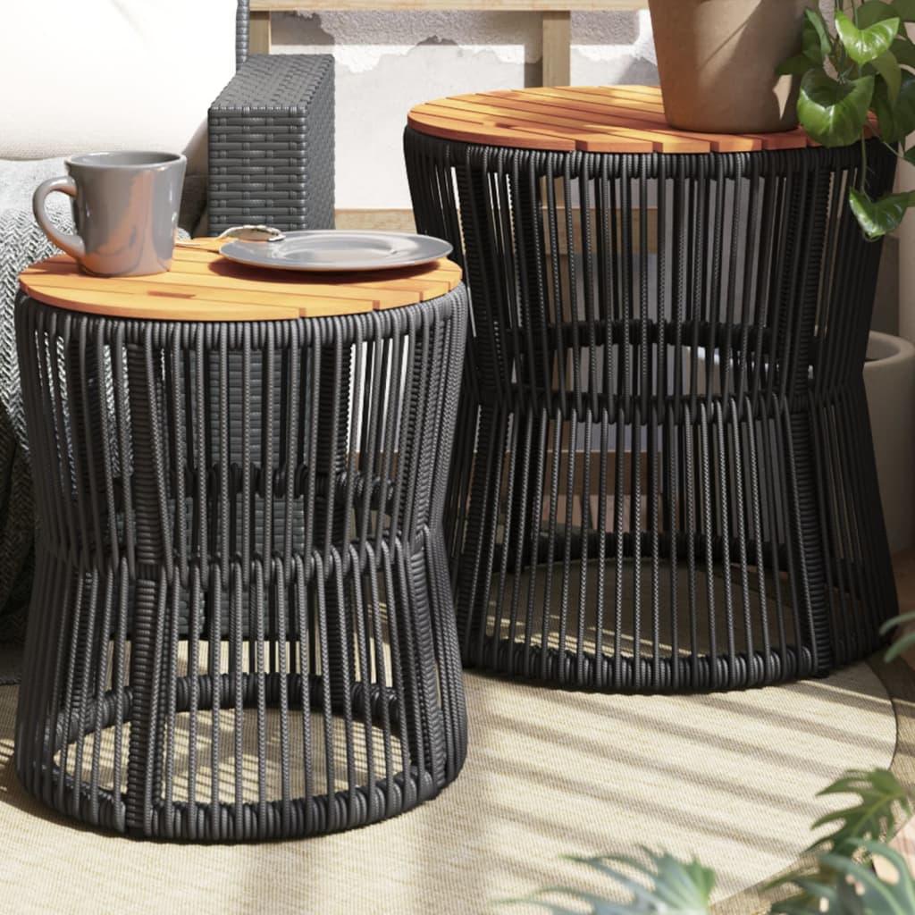 vidaXL Patio Side Tables 2 pcs with Wooden Top Black Poly Rattan - PRHOMZ