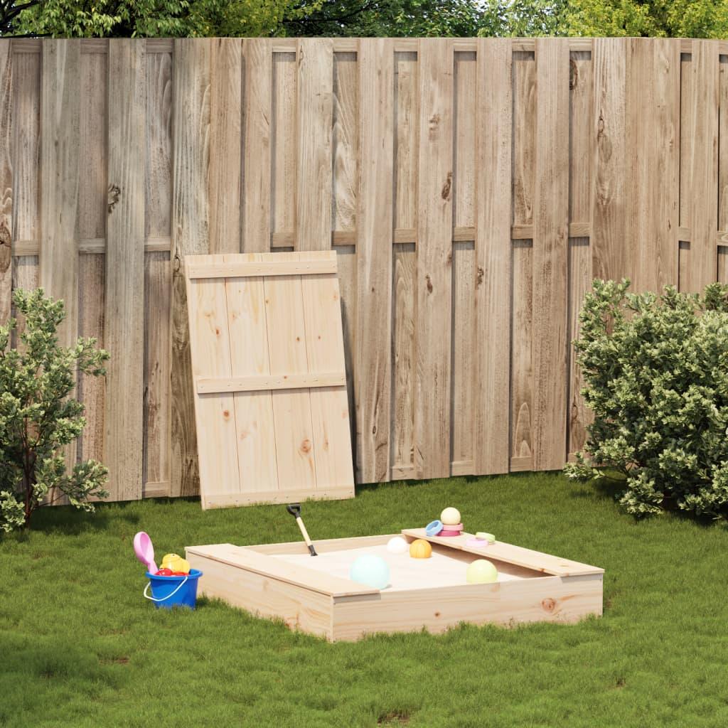 vidaXL Sandpit with Cover Sandbox Patio Outdoor Play Equipment Solid Wood Pine - PRHOMZ