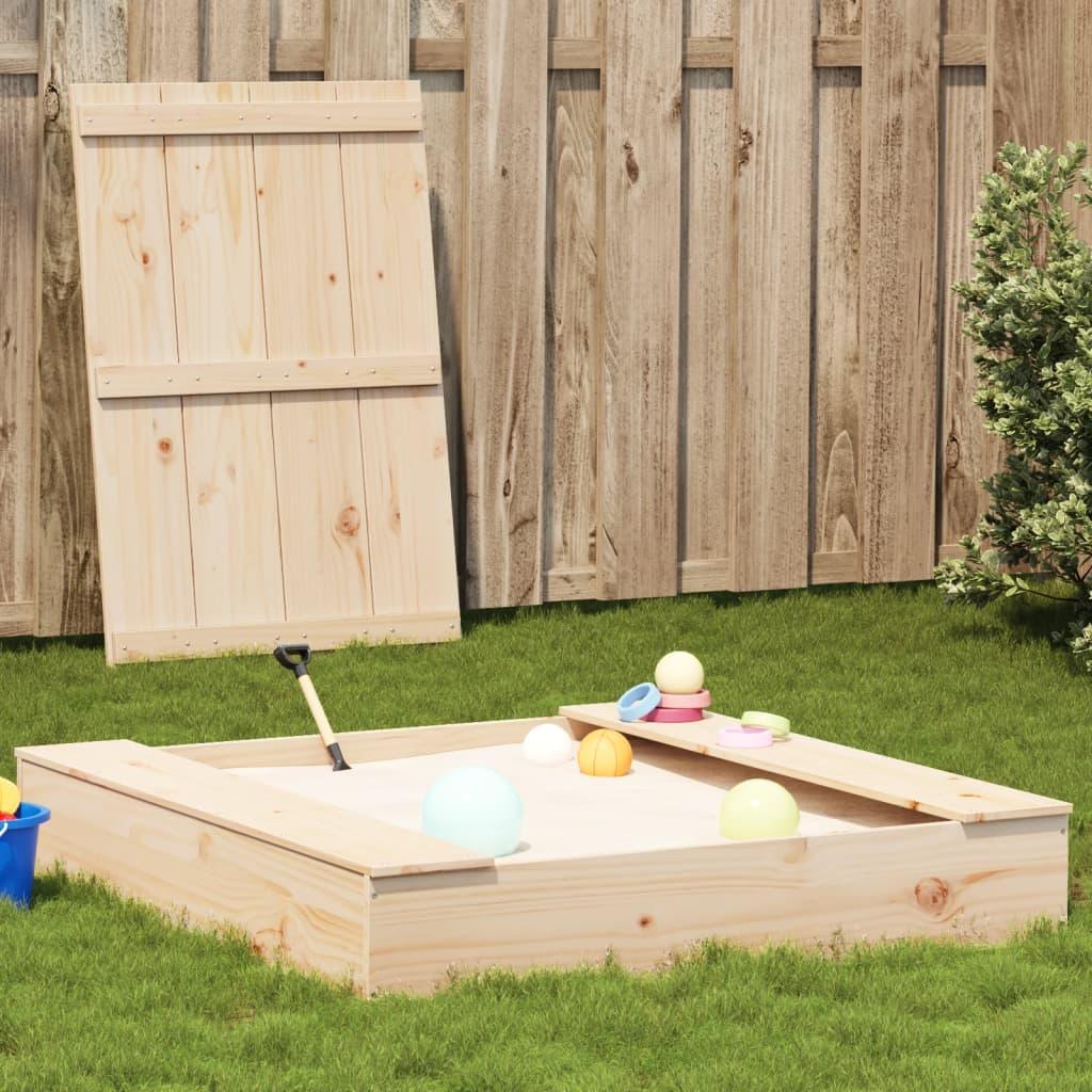 vidaXL Sandpit with Cover Sandbox Patio Outdoor Play Equipment Solid Wood Pine - PRHOMZ