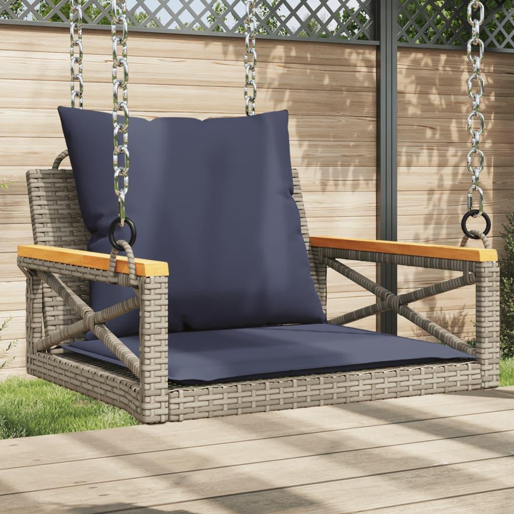 vidaXL Swing Bench with Cushions Hammock Chair Poly Rattan Brown/Gray/Black - PRHOMZ