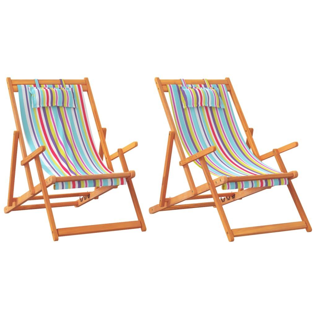 vidaXL Folding Beach Chairs 2 pcs Multicolor Fabric - PRHOMZ