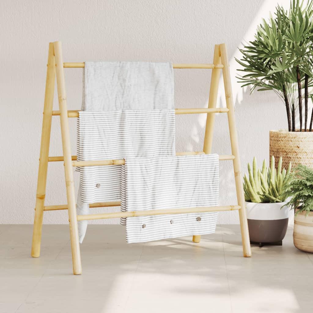 vidaXL Double Towel Ladder with 4 Rungs 35.4"x19.7"x39.4" Bamboo - PRHOMZ