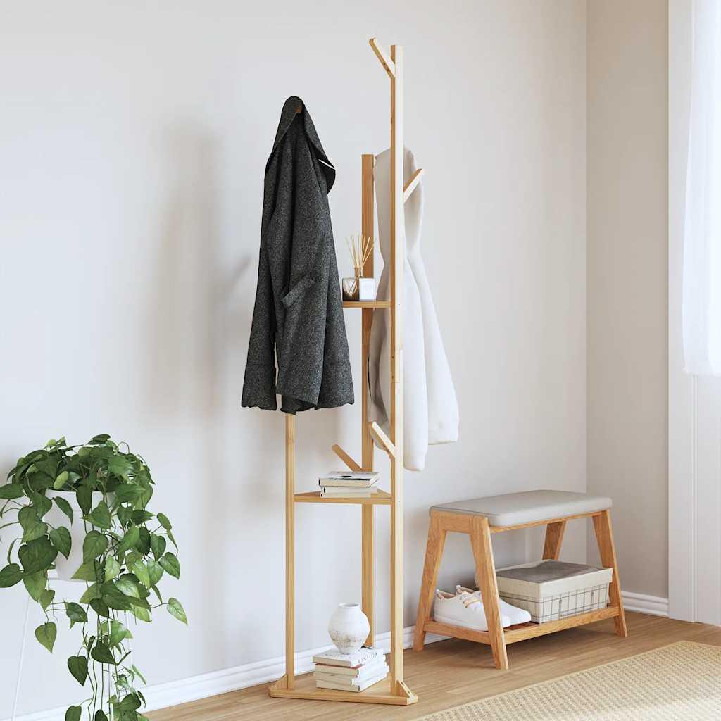 vidaXL Coat Stand with Hooks and Shelves 15.4"x13"x65.4" Bamboo - PRHOMZ